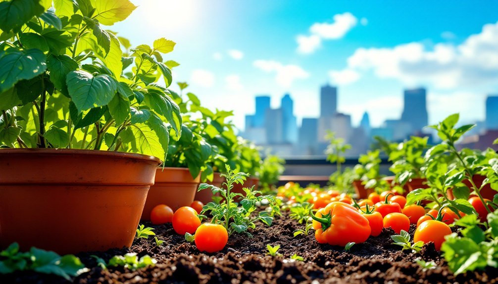 harvesting rooftop garden produce
