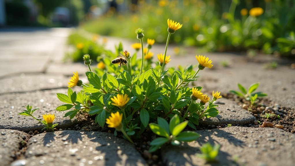 sidewalk cracks with herbs