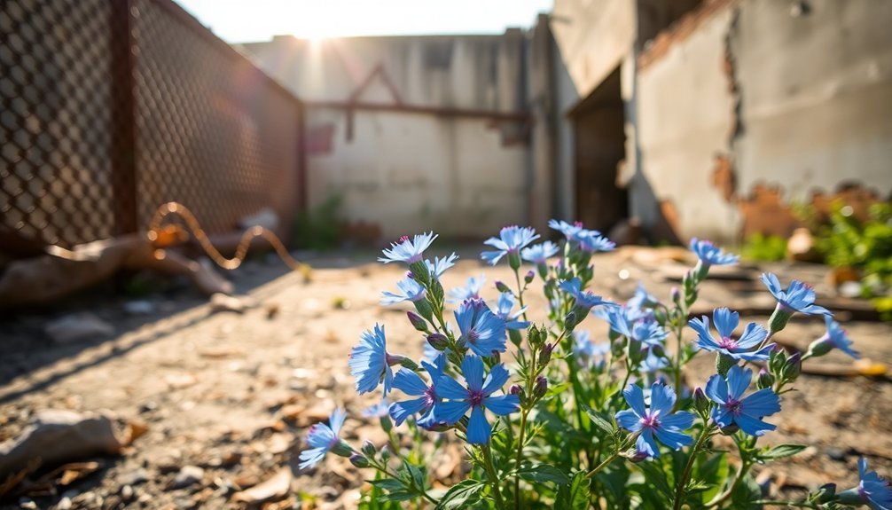 urban chicory blooms brightly