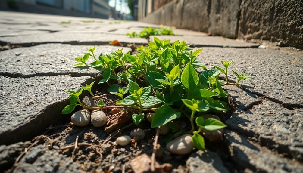 weeds thriving in cracks