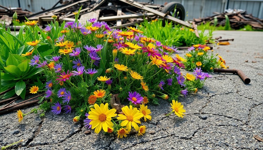 wildflowers thriving in abandonment